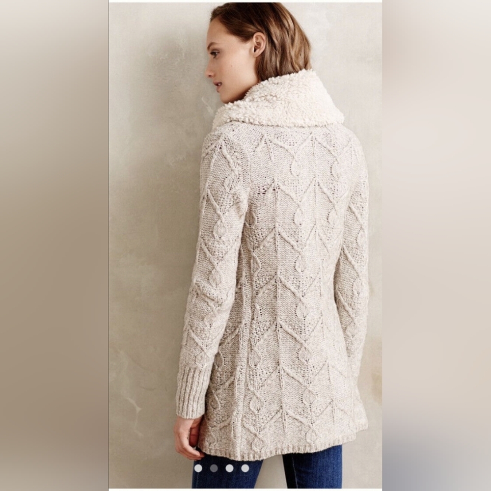 Anthropologie Bondurant Sherpa Sweater Coat Cardigan Sleeping On Snow